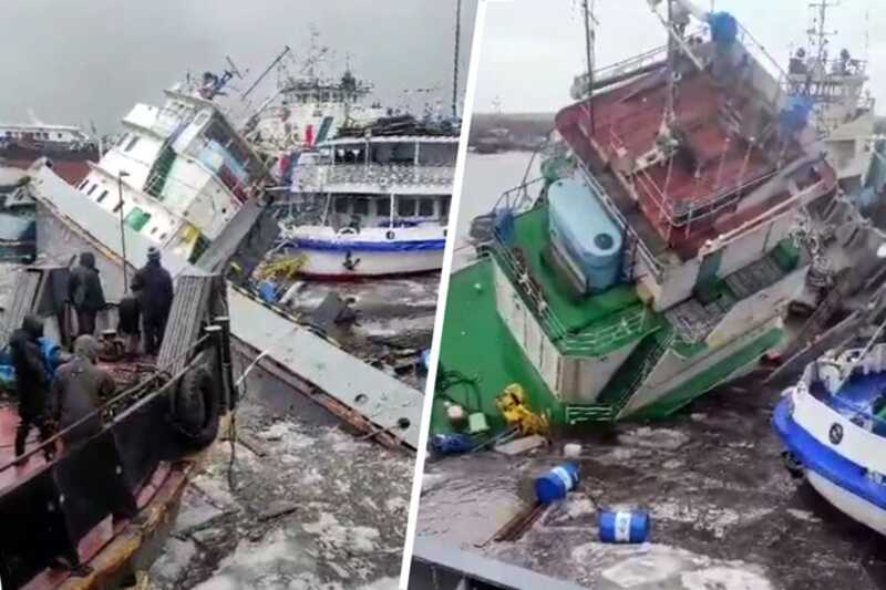 В Якутии в Жатайском затоне на реке Лене затонули два судна